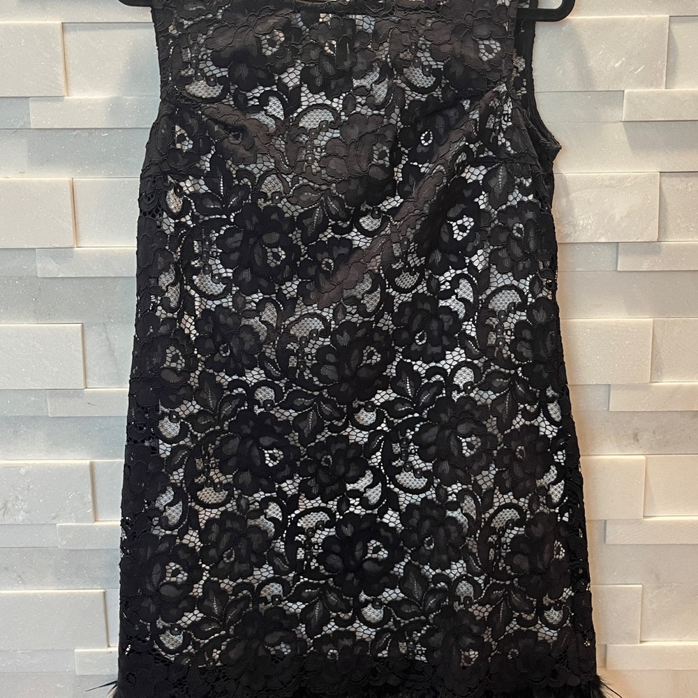 DKNY Black Lace Black & White Feather Hem Whimsigoth - Women’s 12